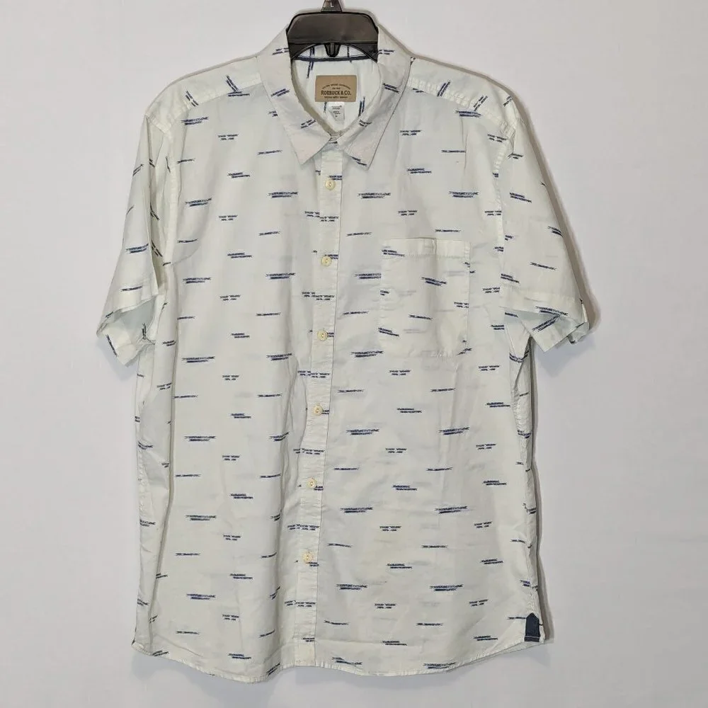 Men's Vtg ROEBUCK & CO., Short Sleeve, White/Blue, Cotton Button Shirt; Size 2XL